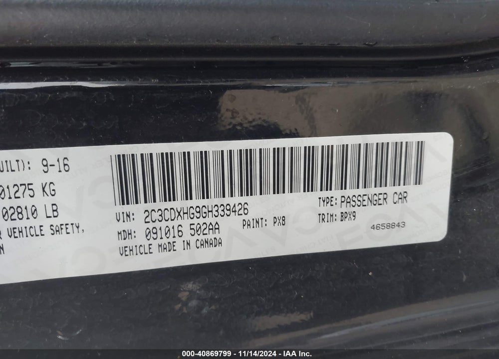 2016 DODGE CHARGER SXT VIN: 2C3CDXHG9GH339426