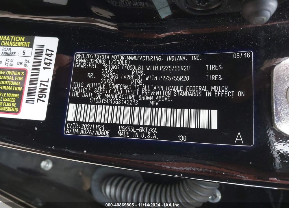 2016 TOYOTA SEQUOIA PLATINUM 5.7L V8 VIN: 5TDDY5G15GS142213