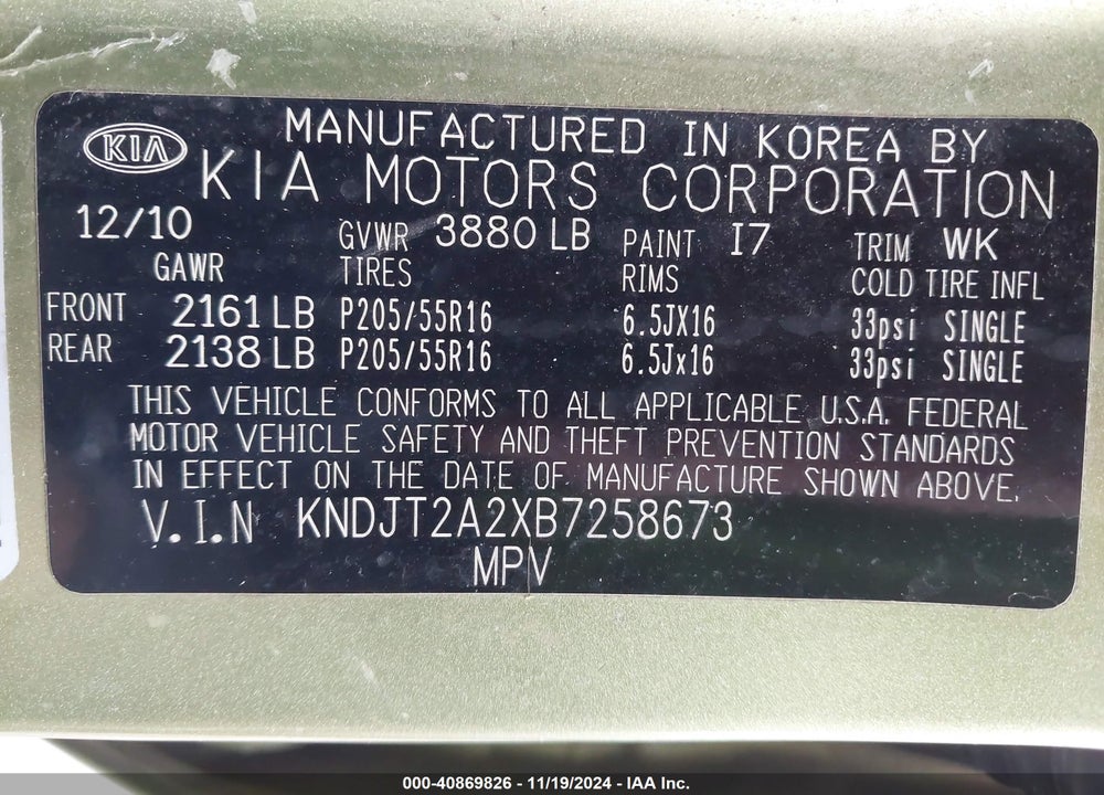 2011 KIA SOUL VIN: KNDJT2A2XB7258673