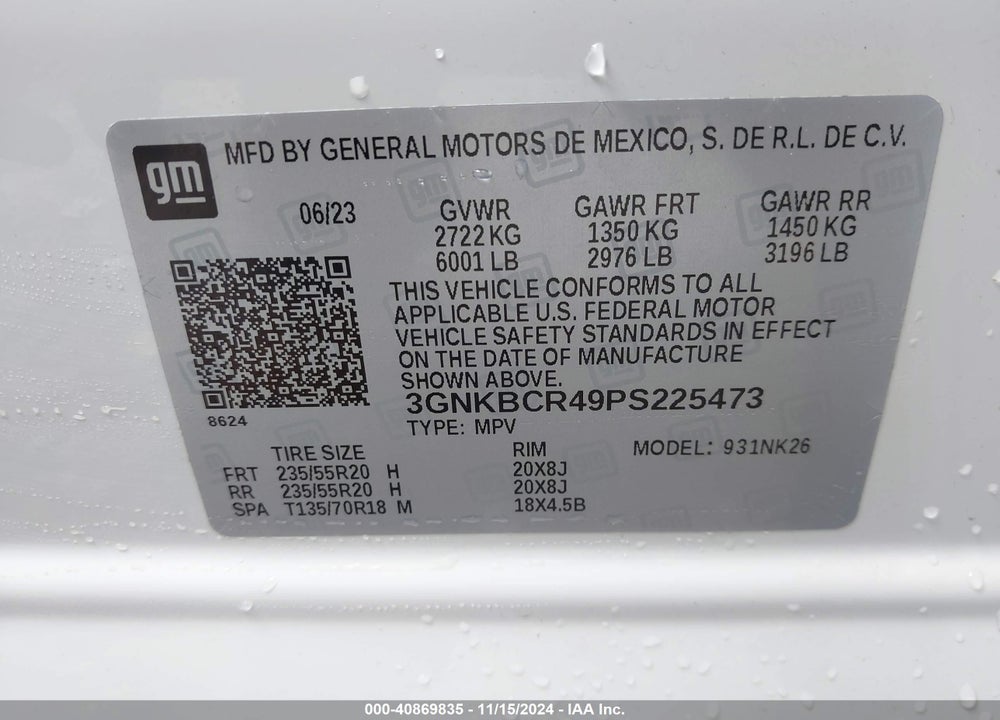 2023 CHEVROLET BLAZER VIN: 3GNKBCR49PS225473