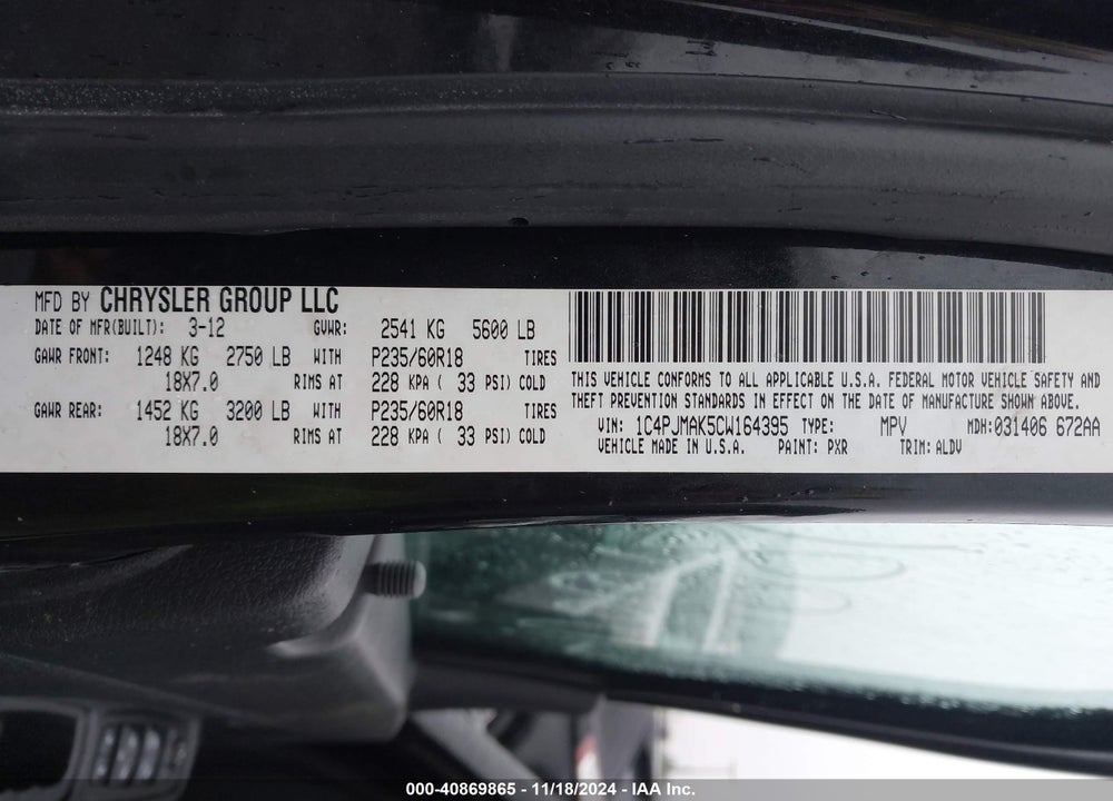 2012 JEEP LIBERTY SPORT VIN: 1C4PJMAK5CW164395
