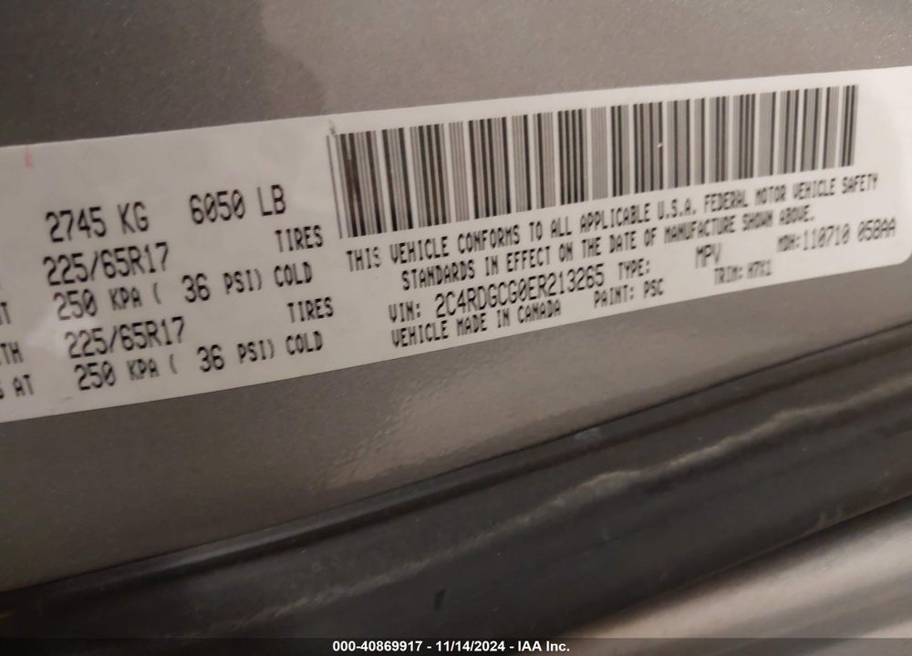 2014 DODGE GRAND CARAVAN SXT VIN: 2C4RDGCG0ER213265