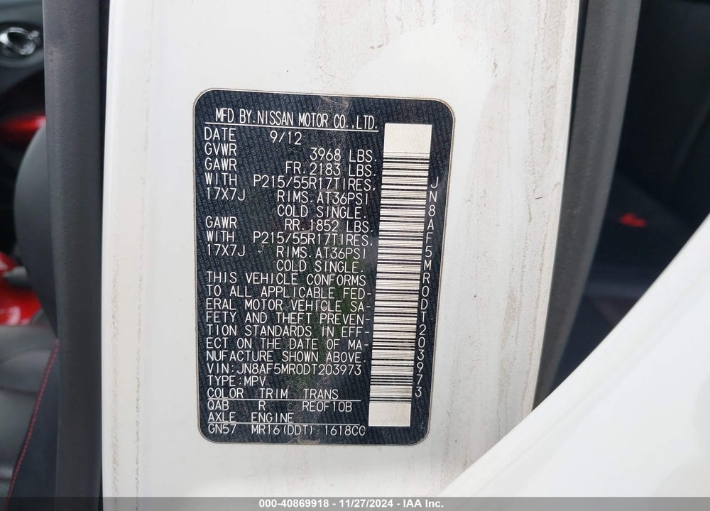 2013 NISSAN JUKE SL VIN: JN8AF5MR0DT203973