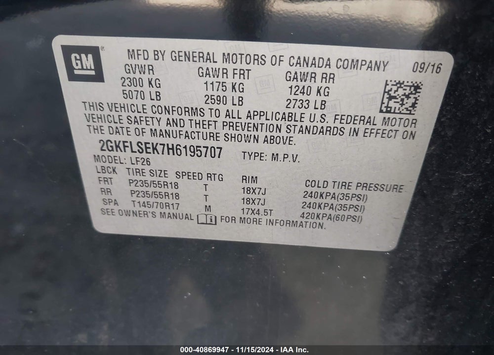2017 GMC TERRAIN SLE-1 VIN: 2GKFLSEK7H6195707
