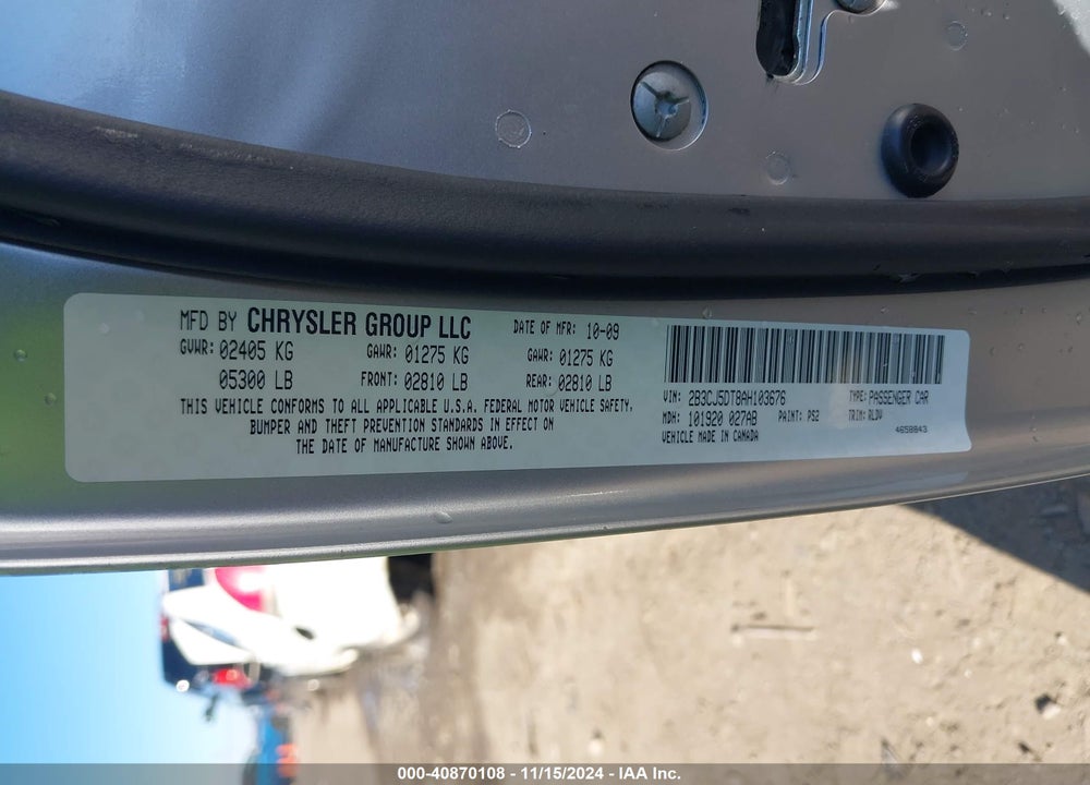 2010 DODGE CHALLENGER R/T VIN: 2B3CJ5DT8AH103676