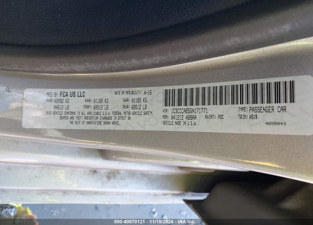 2016 CHRYSLER 200 LIMITED VIN: 1C3CCCAB5GN171771