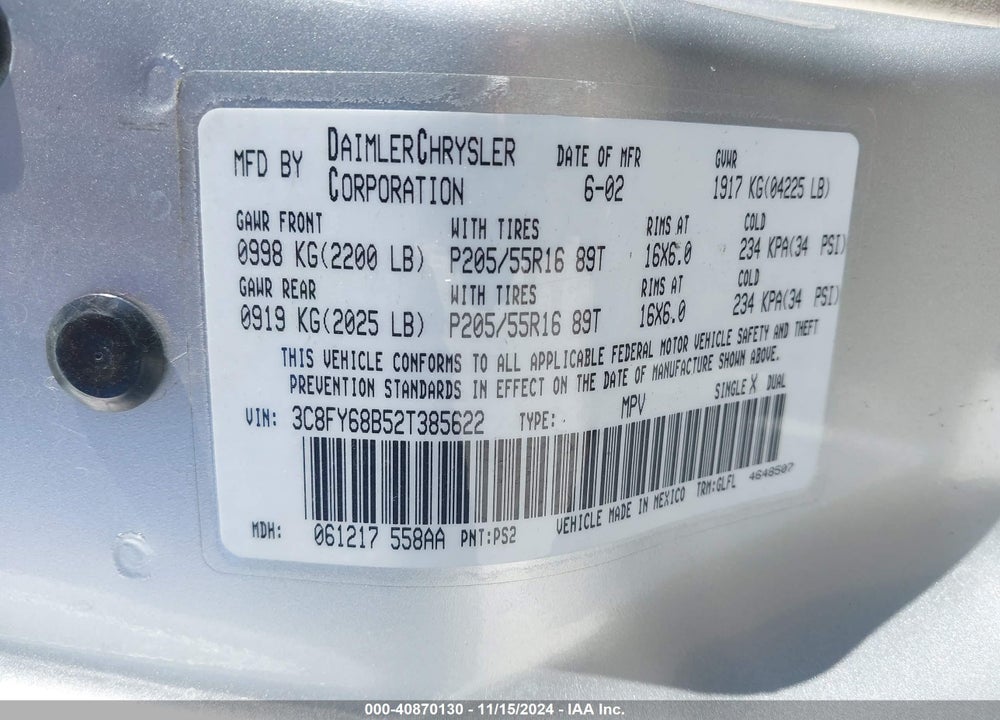 2002 CHRYSLER PT CRUISER LIMITED VIN: 3C8FY68B52T385622