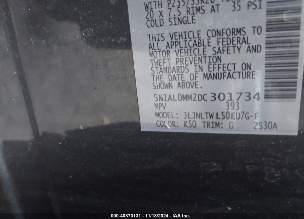 2013 INFINITI JX35 VIN: 5N1AL0MM2DC301734