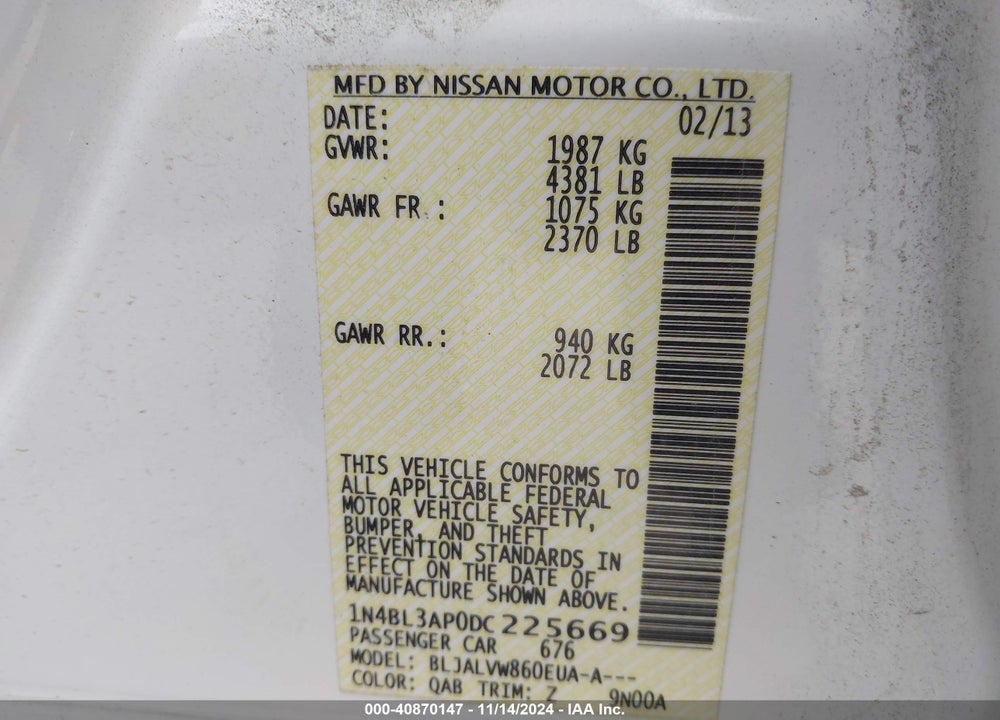2013 NISSAN ALTIMA 3.5 SL VIN: 1N4BL3AP0DC225669