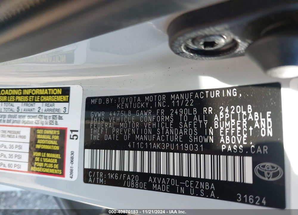2023 TOYOTA CAMRY LE VIN: 4T1C11AK3PU119031