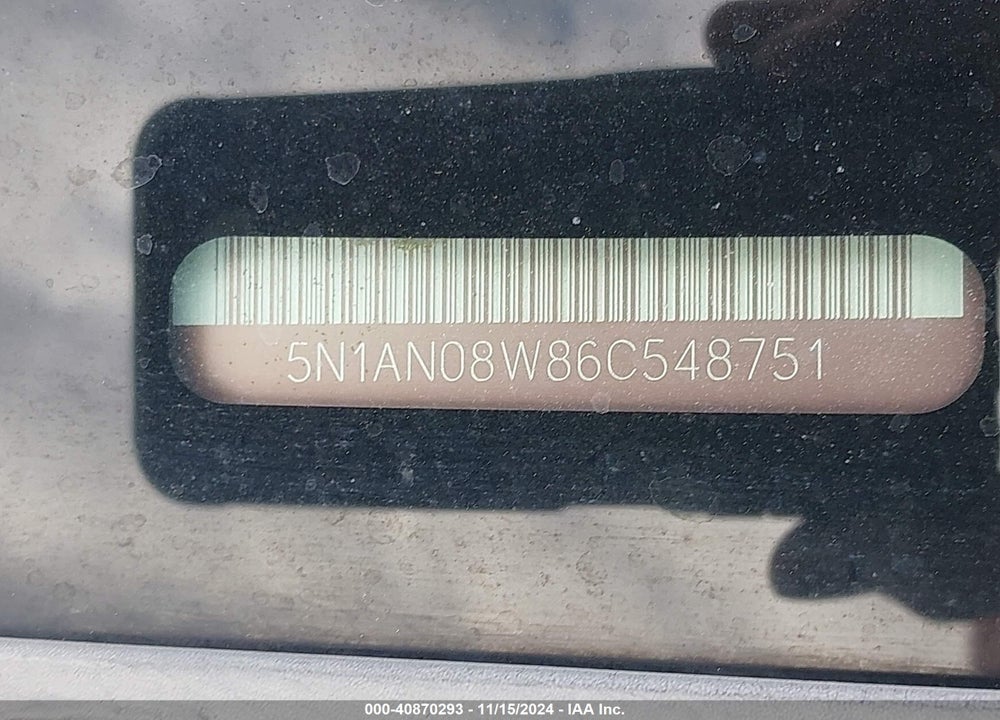 2006 NISSAN XTERRA SE VIN: 5N1AN08W86C548751