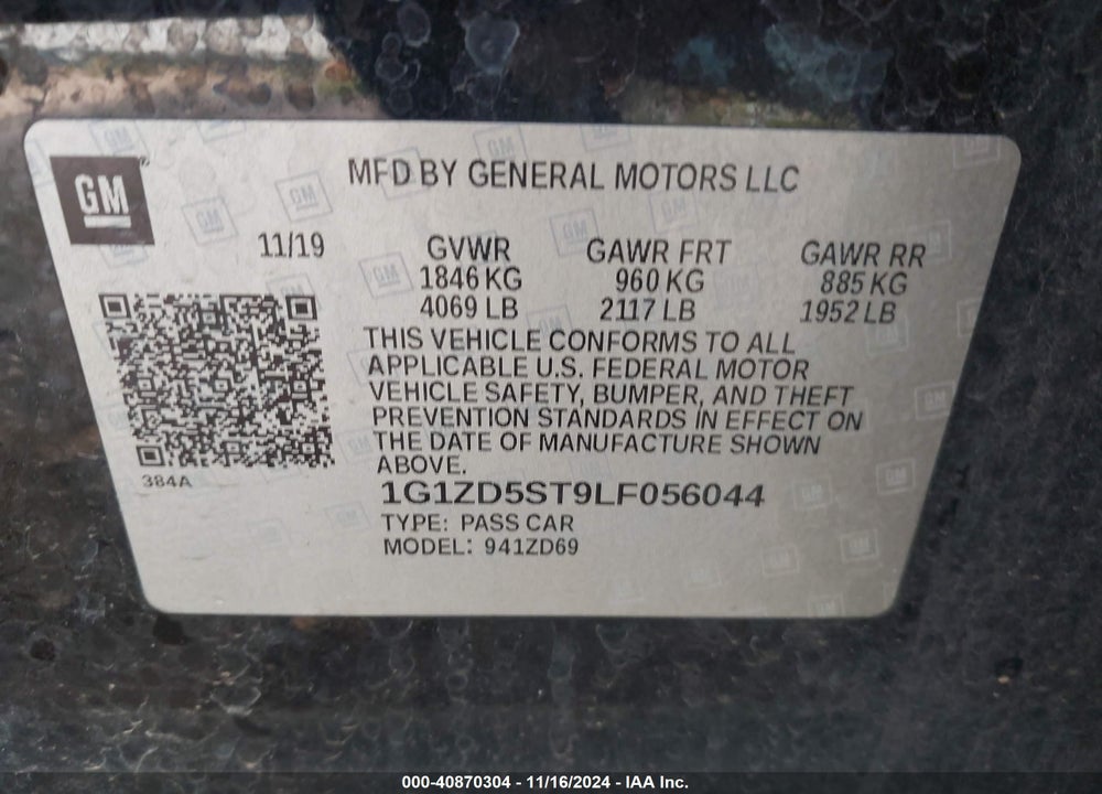 2020 CHEVROLET MALIBU FWD LT VIN: 1G1ZD5ST9LF056044