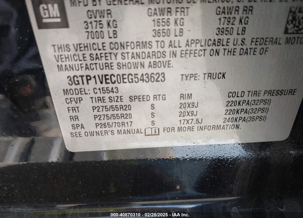 2014 GMC SIERRA 1500 SLT VIN: 3GTP1VEC0EG543623