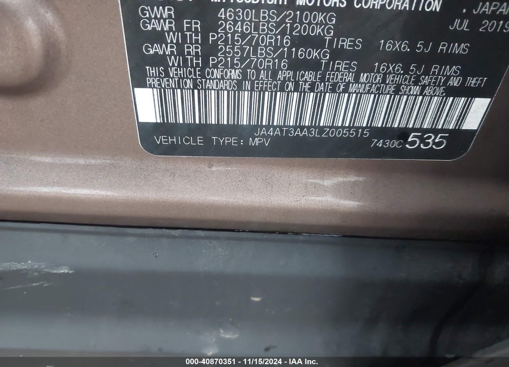 2020 MITSUBISHI ECLIPSE CROSS ES 1.5T AWC VIN: JA4AT3AA3LZ005515