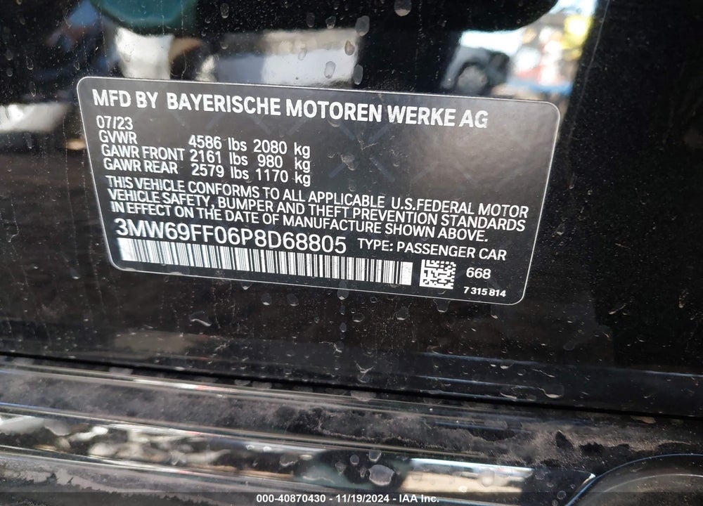 2023 BMW 330I VIN: 3MW69FF06P8D68805