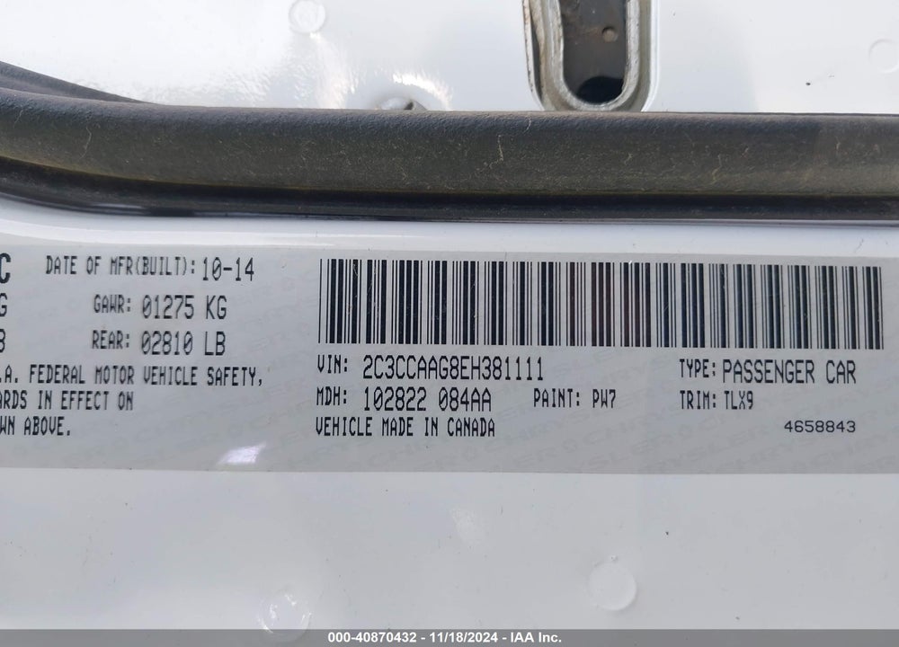 2014 CHRYSLER 300 VIN: 2C3CCAAG8EH381111