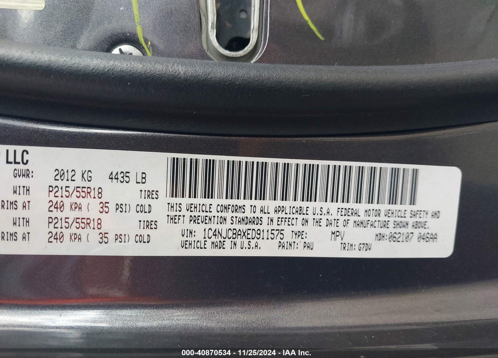 2014 JEEP COMPASS ALTITUDE VIN: 1C4NJCBAXED911575