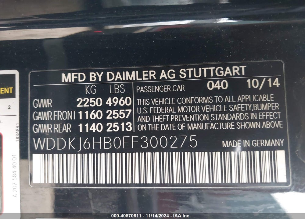 2015 MERCEDES-BENZ E 400 VIN: WDDKJ6HB0FF300275