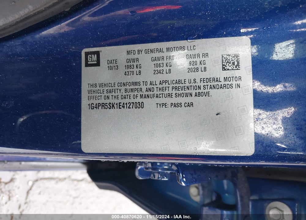 2014 BUICK VERANO CONVENIENCE GROUP VIN: 1G4PR5SK1E4127030