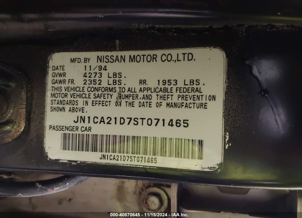 1995 NISSAN MAXIMA GLE/GXE/SE VIN: JN1CA21D7ST071465