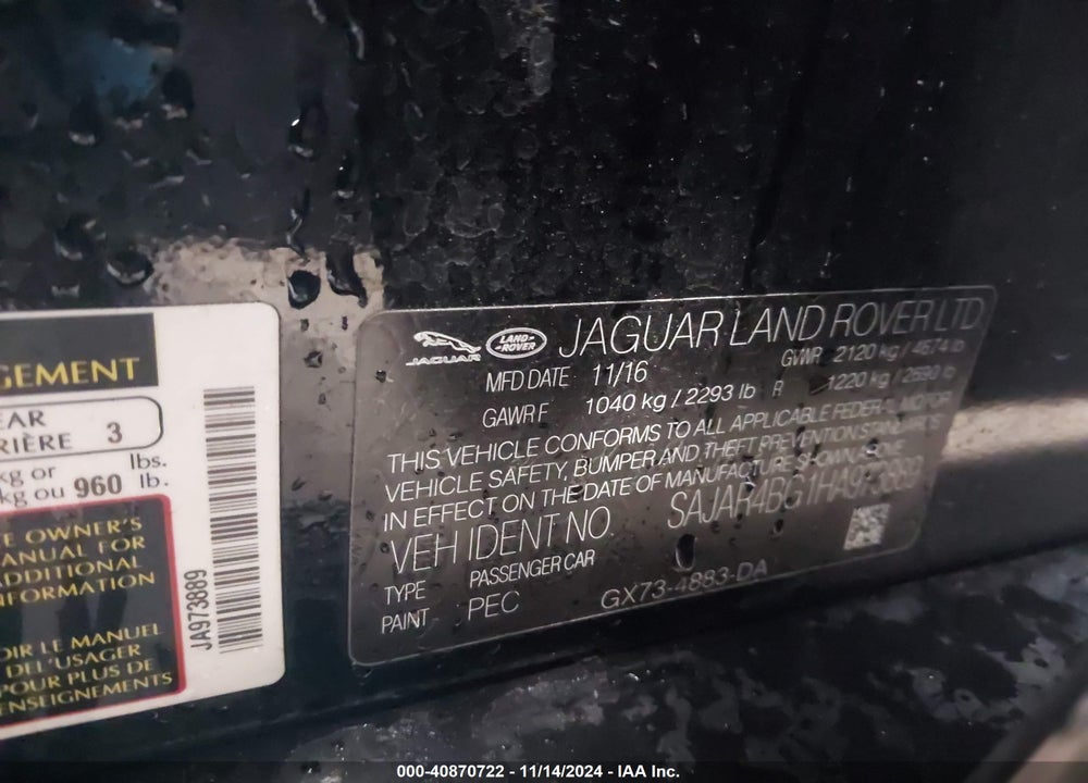 2017 JAGUAR XE 25T VIN: SAJAR4BG1HA973889