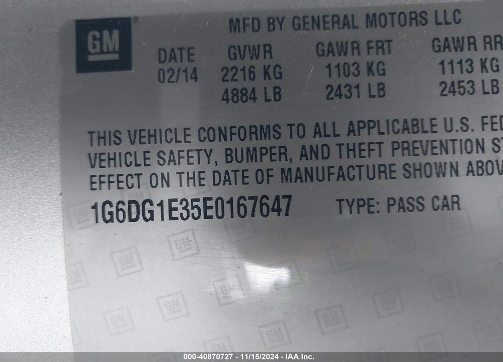 2014 CADILLAC CTS PERFORMANCE VIN: 1G6DG1E35E0167647