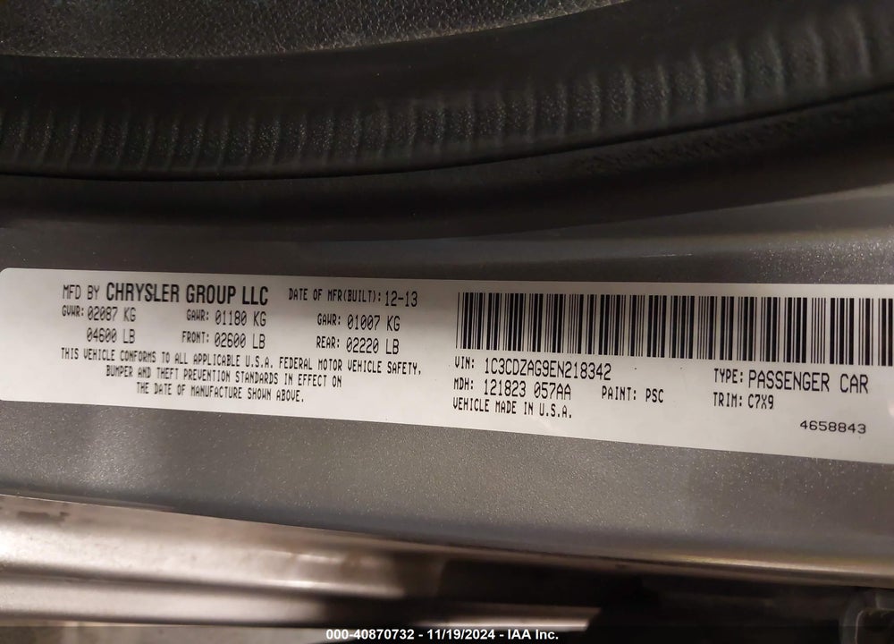 2014 DODGE AVENGER SE VIN: 1C3CDZAG9EN218342