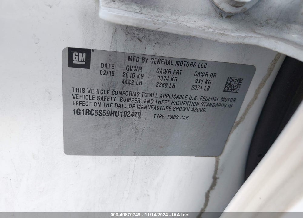 2017 CHEVROLET VOLT LT VIN: 1G1RC6S59HU102470