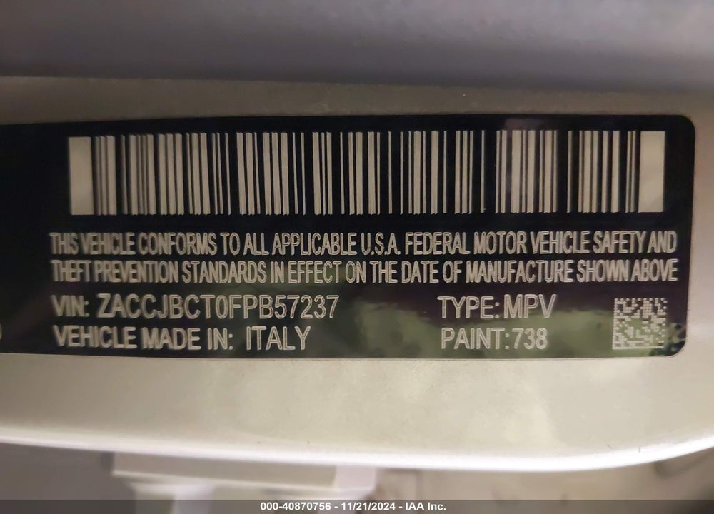 2015 JEEP RENEGADE TRAILHAWK VIN: ZACCJBCT0FPB57237