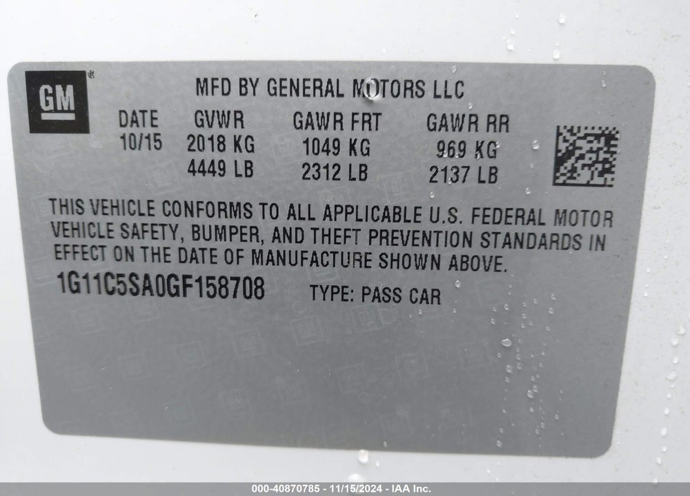 2016 CHEVROLET MALIBU LIMITED LT VIN: 1G11C5SA0GF158708