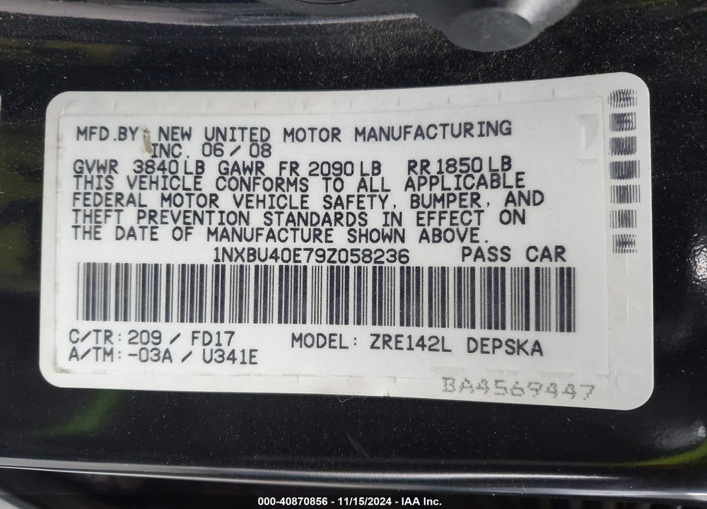 2009 TOYOTA COROLLA S VIN: 1NXBU40E79Z058236