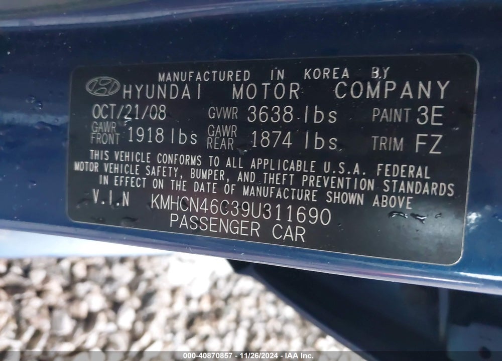 2009 HYUNDAI ACCENT GLS VIN: KMHCN46C39U311690
