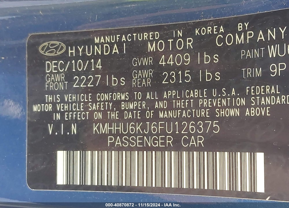 2015 HYUNDAI GENESIS 3.8 ULTIMATE VIN: KMHHU6KJ6FU126375