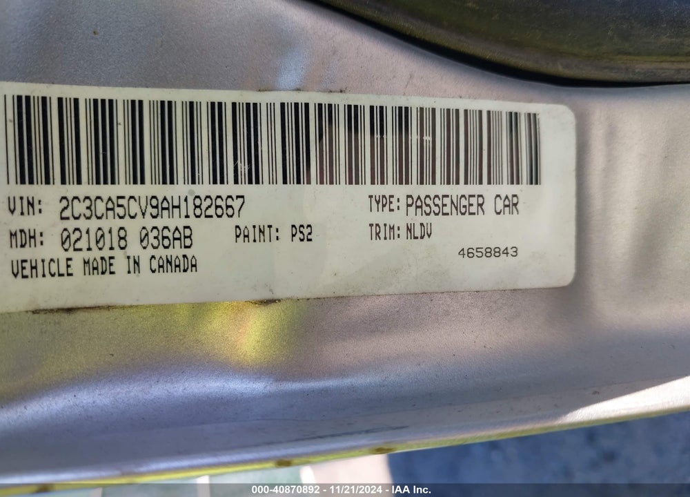 2010 CHRYSLER 300 VIN: 2C3CA5CV9AH182667