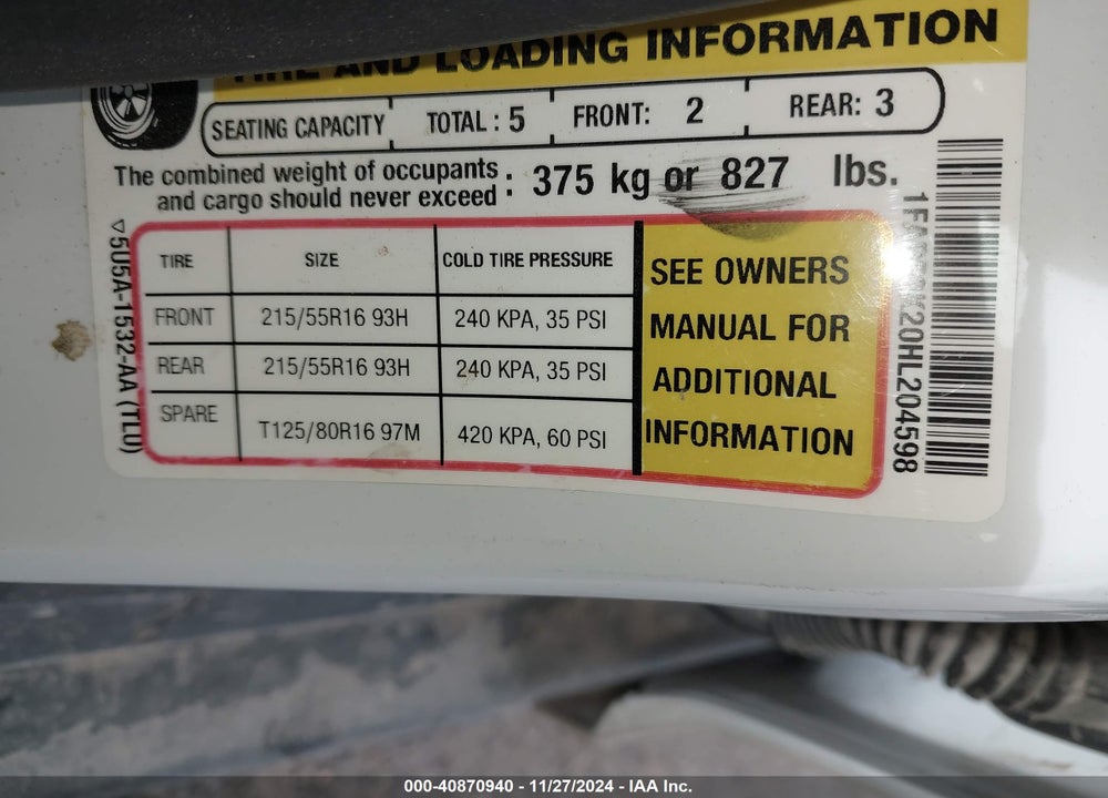 2017 FORD FOCUS SE VIN: 1FADP3K20HL204598