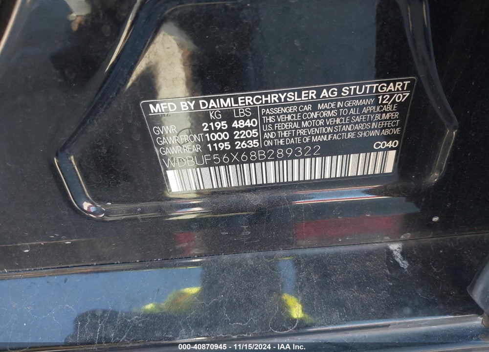 2008 MERCEDES-BENZ E 350 VIN: WDBUF56X68B289322