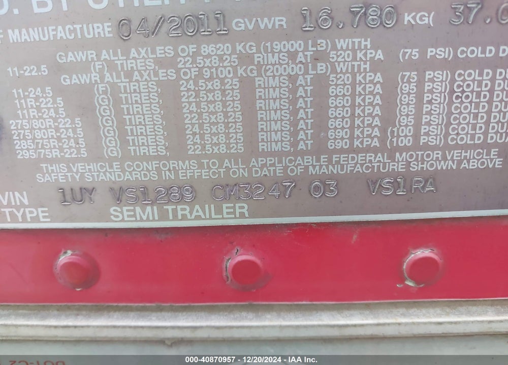 2012 UTILITY TRAILER MFG --- VIN: 1UYVS1289CM324703