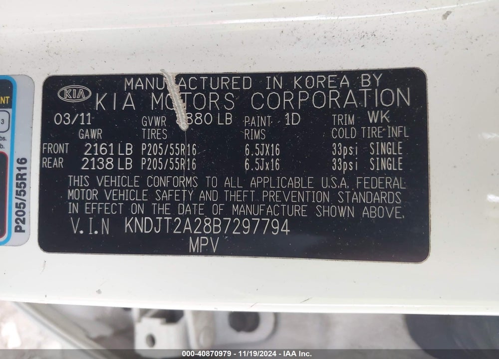 2011 KIA SOUL VIN: KNDJT2A28B7297794