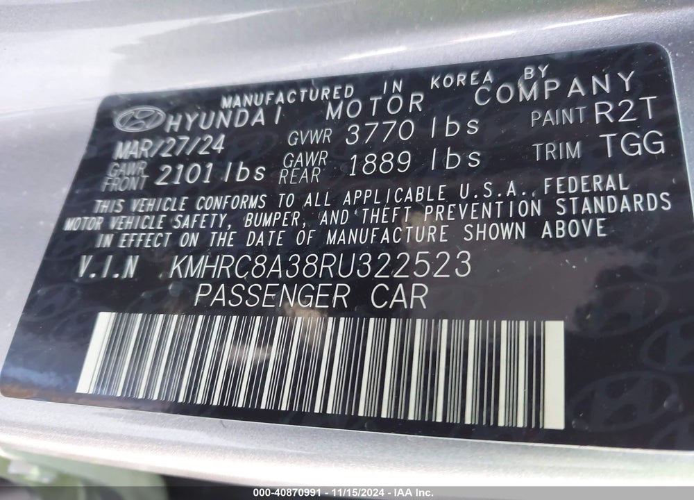 2024 HYUNDAI VENUE SEL VIN: KMHRC8A38RU322523