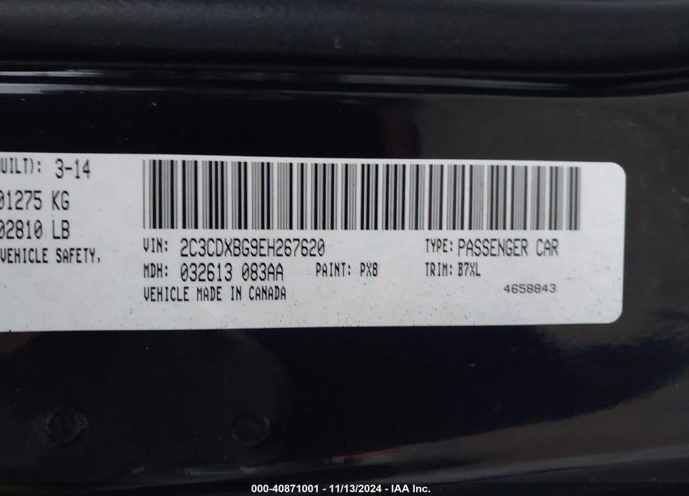 2014 DODGE CHARGER SE VIN: 2C3CDXBG9EH267620