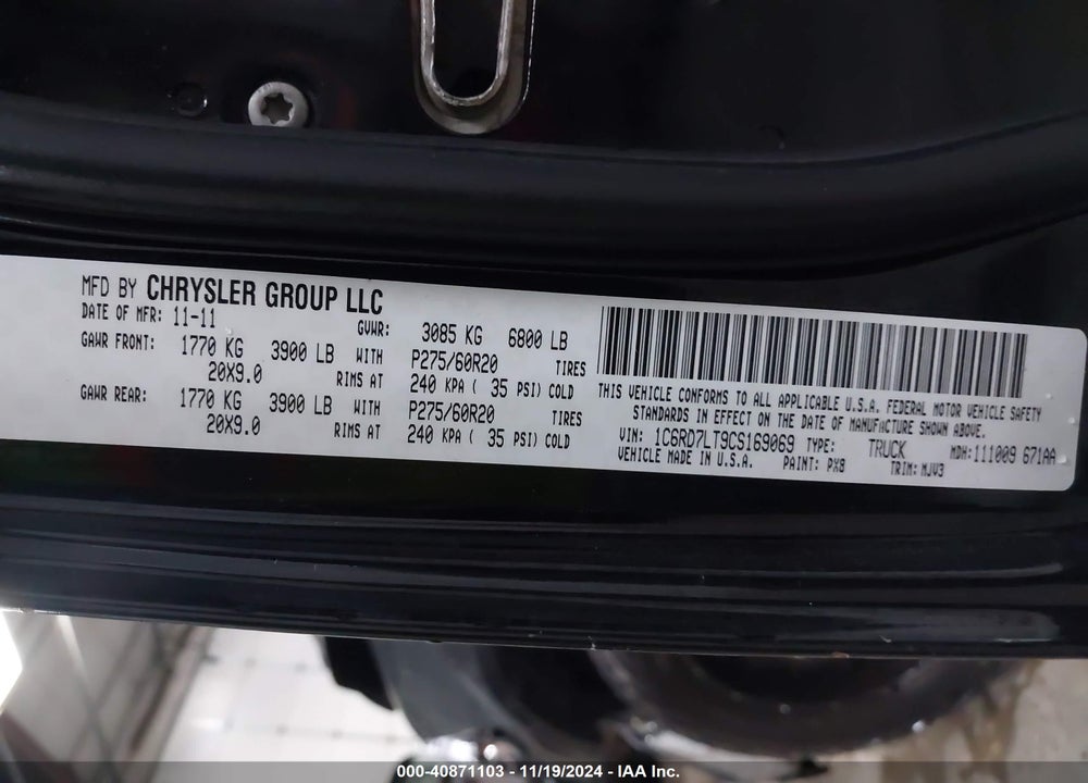 2012 RAM 1500 SLT VIN: 1C6RD7LT9CS169069