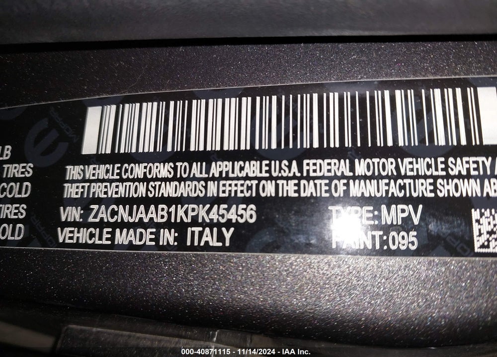 2019 JEEP RENEGADE SPORT FWD VIN: ZACNJAAB1KPK45456