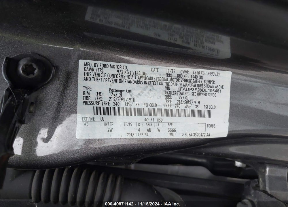 2013 FORD FOCUS SE VIN: 1FADP3F28DL196481