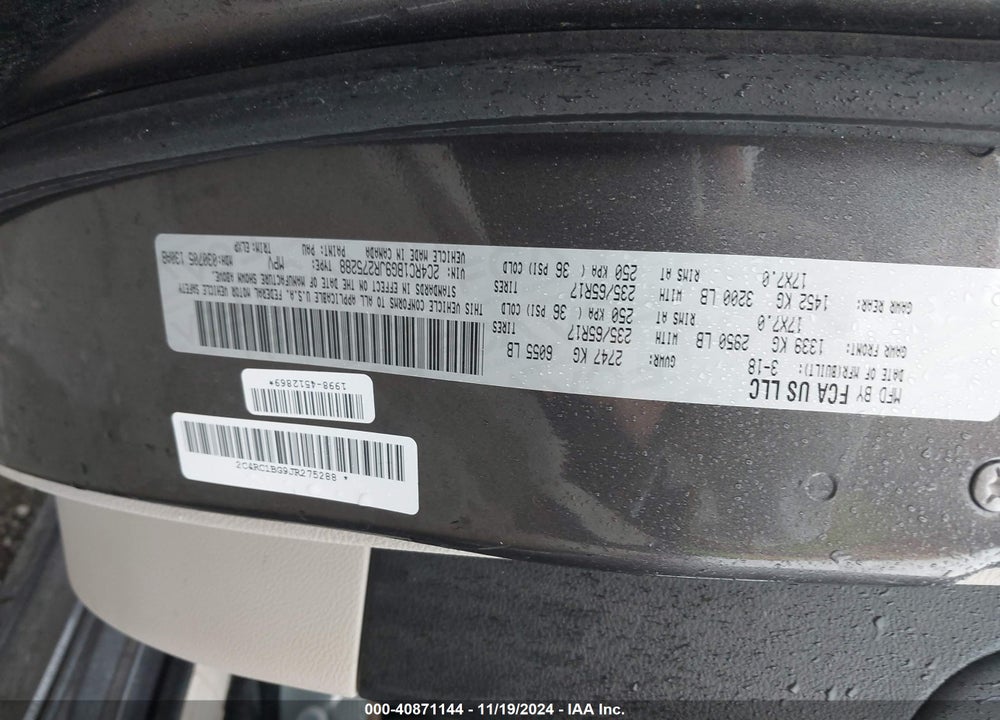 2018 CHRYSLER PACIFICA TOURING L VIN: 2C4RC1BG9JR275288