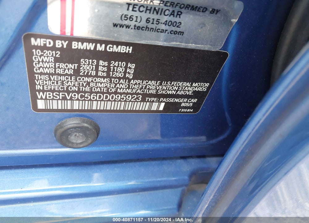 2013 BMW M5 VIN: WBSFV9C56DD095923