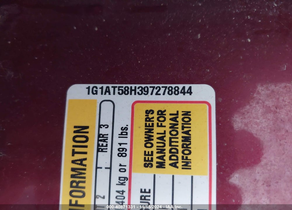 2009 CHEVROLET COBALT LT W/1LT VIN: 1G1AT58H397278844