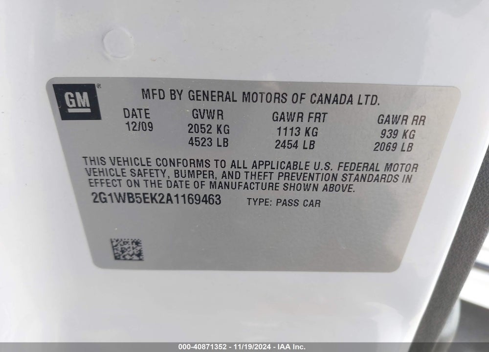2010 CHEVROLET IMPALA LT VIN: 2G1WB5EK2A1169463