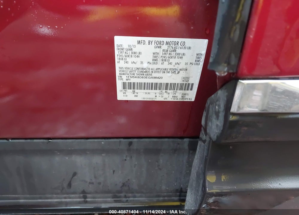 2014 FORD EXPLORER XLT VIN: 1FM5K8D83EGA98420