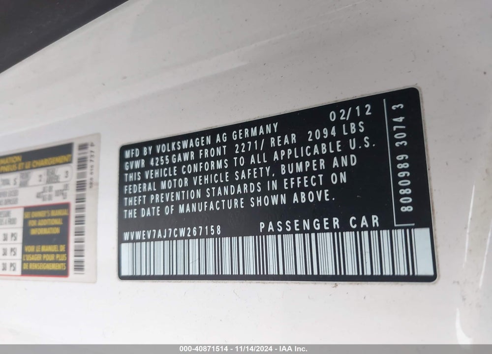 2012 VOLKSWAGEN GTI 2-DOOR VIN: WVWEV7AJ7CW267158