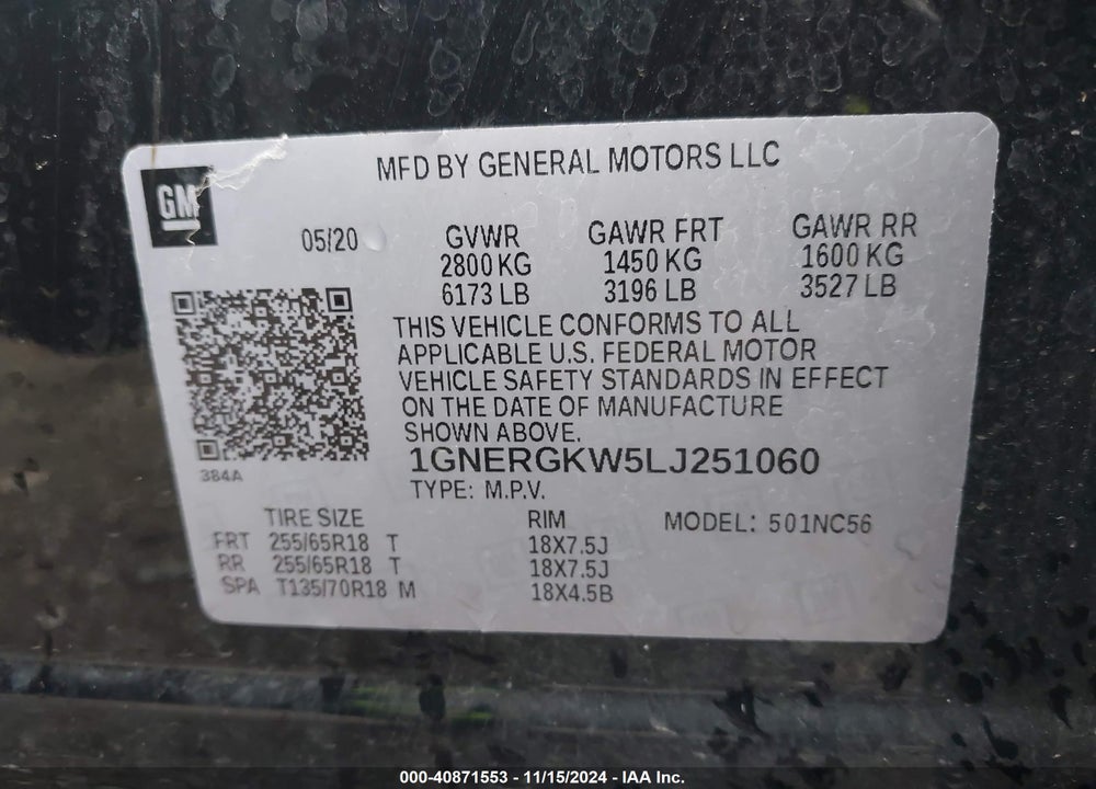 2020 CHEVROLET TRAVERSE FWD LT CLOTH VIN: 1GNERGKW5LJ251060